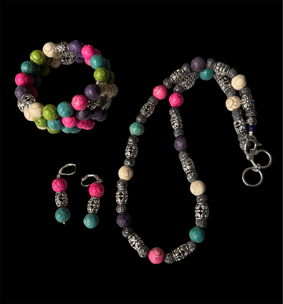 Color Pop Beaded Jewelry Set – Handmade Bracelet, Necklace & Earrings