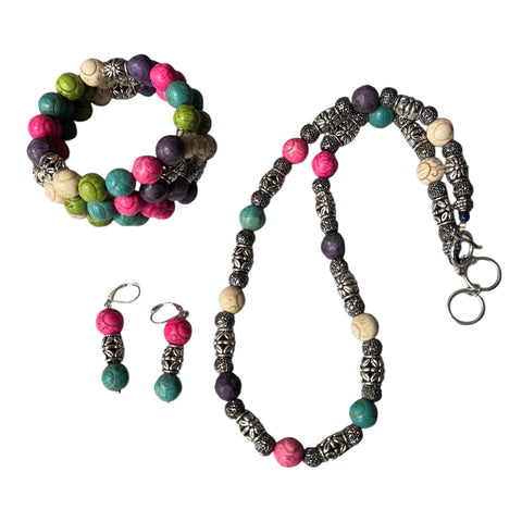 Color Pop Beaded Jewelry Set – Handmade Bracelet, Necklace & Earrings