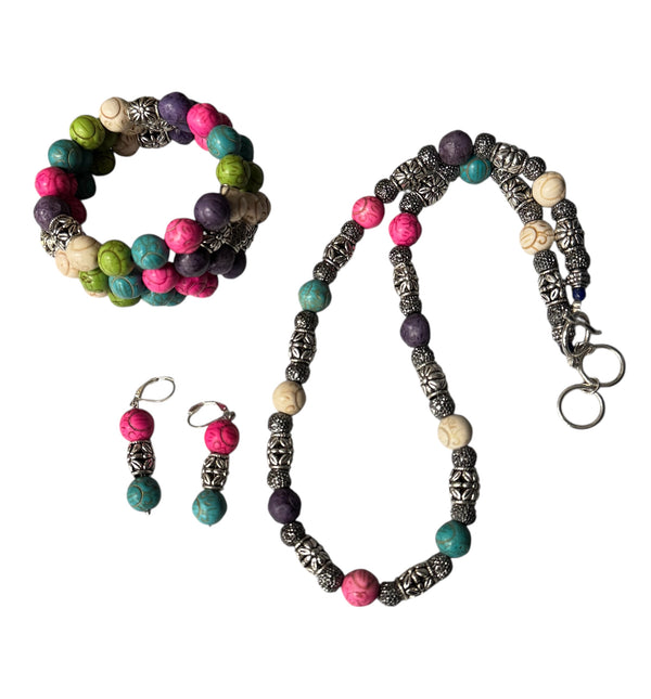 Color Pop Beaded Jewelry Set – Handmade Bracelet, Necklace & Earrings