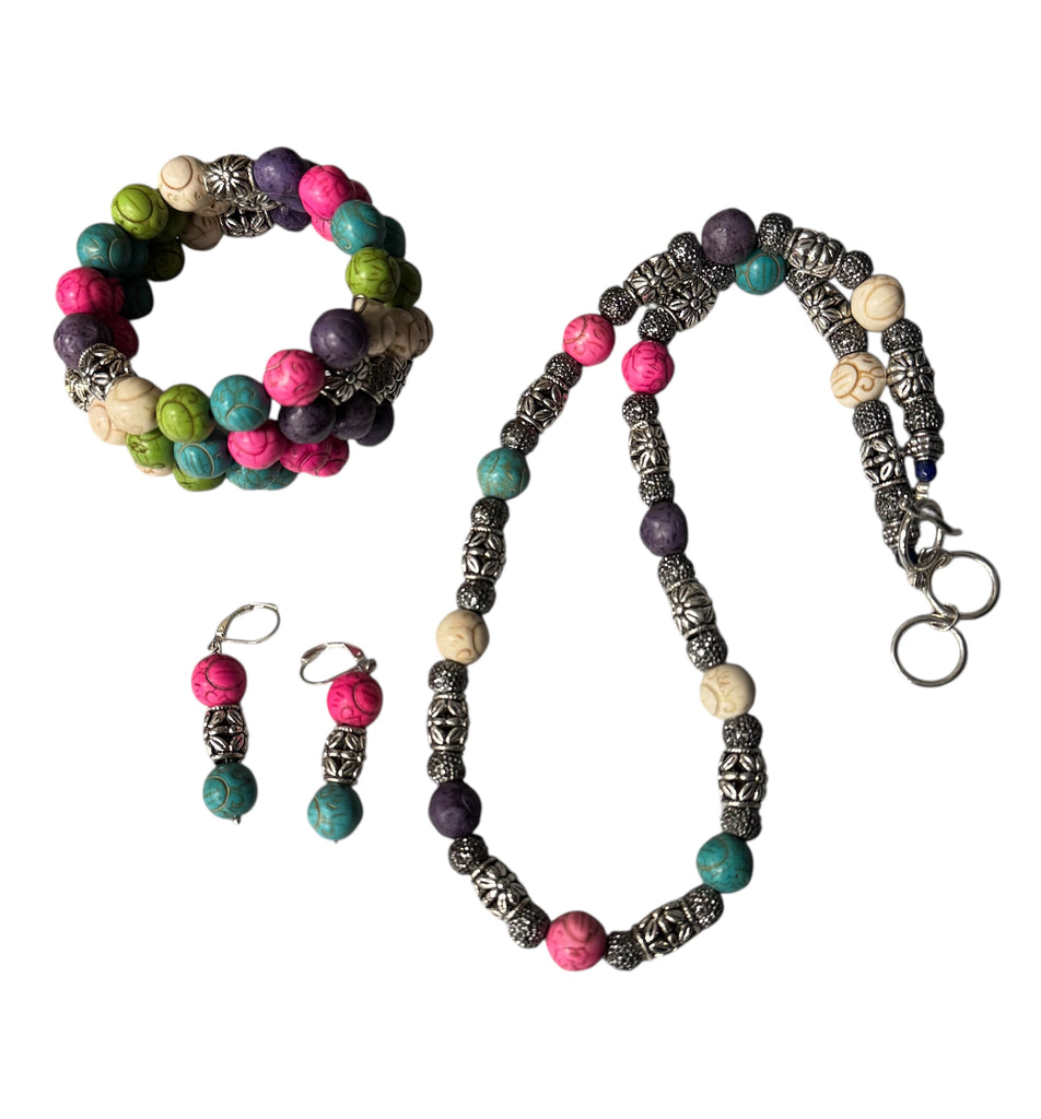 Color Pop Beaded Jewelry Set – Handmade Bracelet, Necklace & Earrings