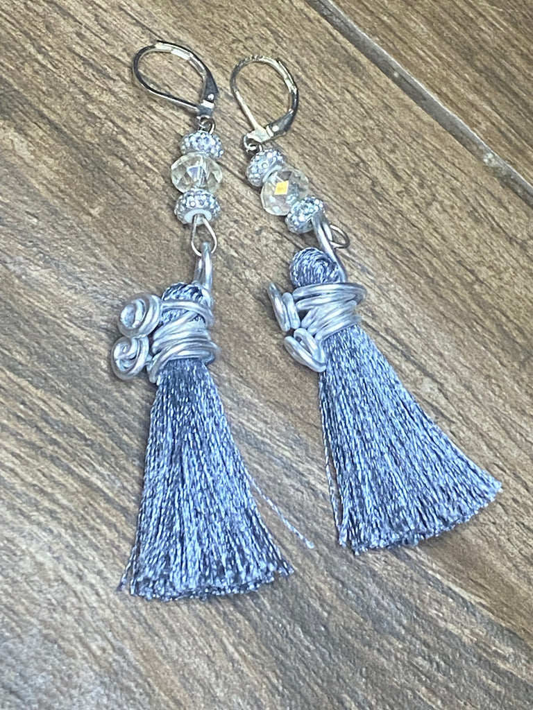 Wire wrapped tassel earrings
