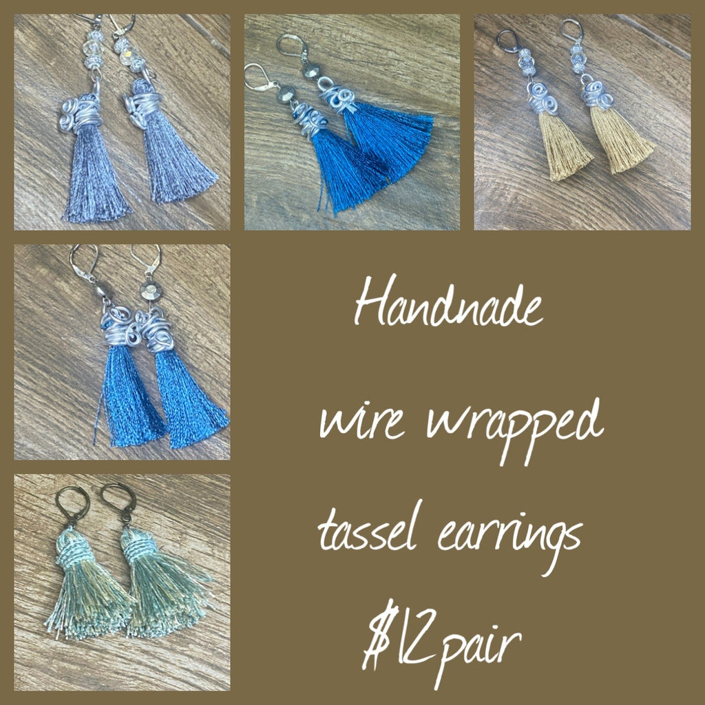 Wire wrapped tassel earrings