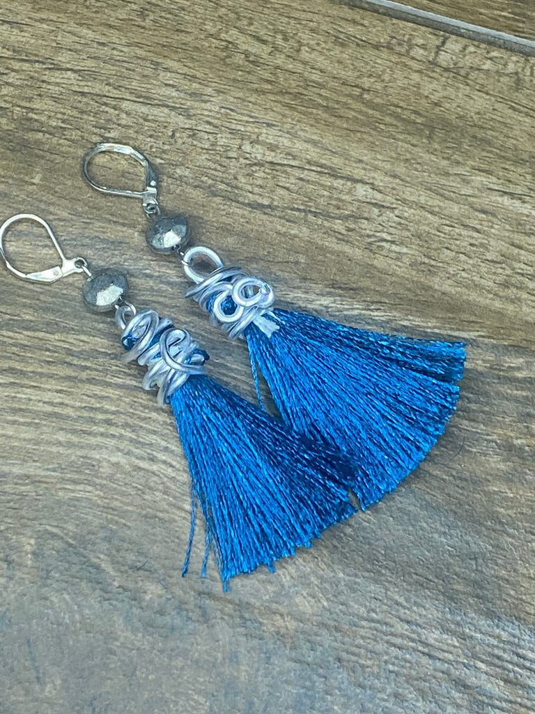 Wire wrapped tassel earrings