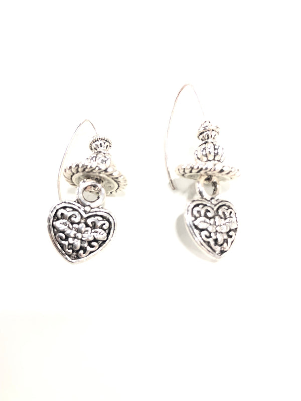 Pewter Heart Earrings with Crystal